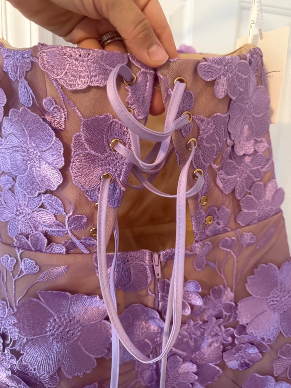 Strapless Lavender Floral Appliqué Mini Dress NWT - Picture 8 of 8